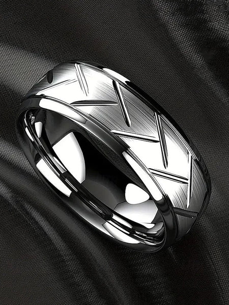 Geometric Rings Steel Men's Pattern Stainless Modern – FashionChic