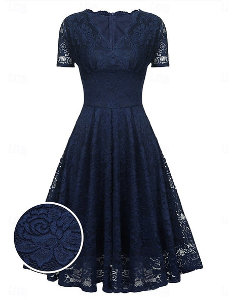 Women's Midi Dress Lace Dress Cocktail Dress Wedding Guest FashionChic