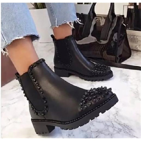 Chelsea Sole Ankle – Black Studded Chunky Boots Women for FashionChic