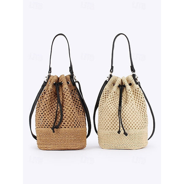 Bag - with Tote Women’s Summer Woven Drawstring Stylish Bucket FashionChic