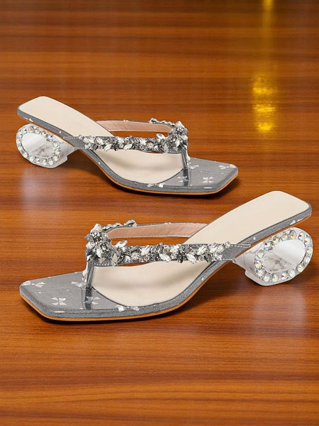 Sparkly Heels Women's - Toe Open Silver Sandals Rhinestone FashionChic