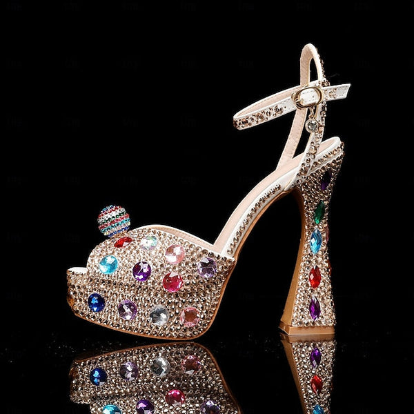Platform Colorful Sandals Sparkly Rhinestone – Women's FashionChic