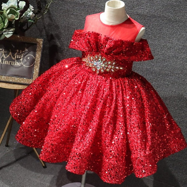 Party Dress Short Girls' Solid Color Kids Sleeve FashionChic