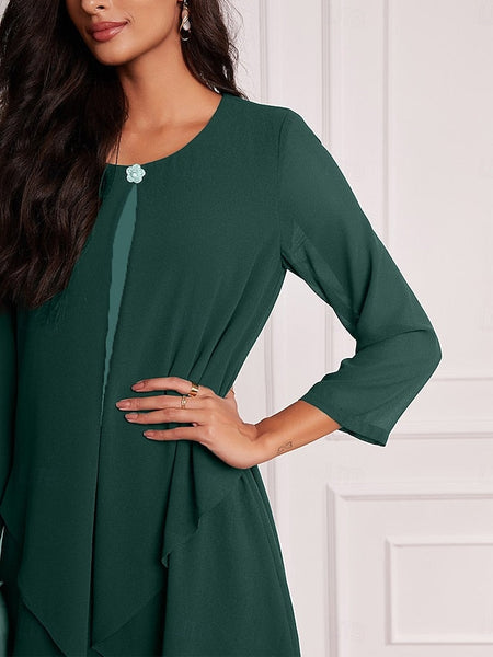Women's Evening Dress Cape Sleeve Knee-Length Elegant Green FashionChic