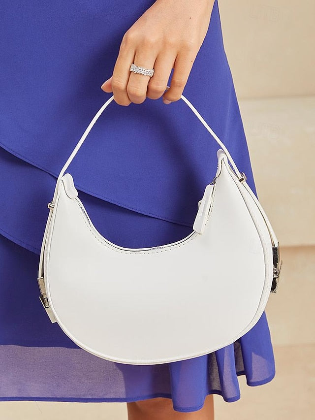 Hobo with Silver Crescent Sleek Ivory Hardware Bag - Elegant FashionChic