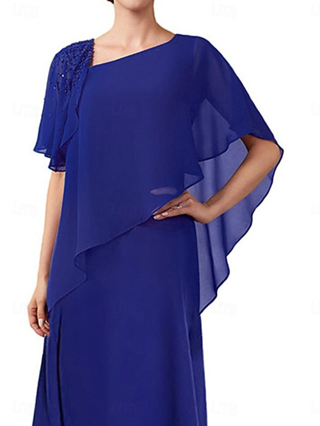 Simple Elegant A-Line Neck Square Dress Mother Bride the of FashionChic
