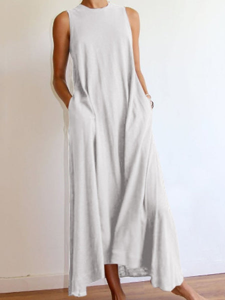 Women's Sleeveless Maxi Dress Pure Color Spring Summer FashionChic