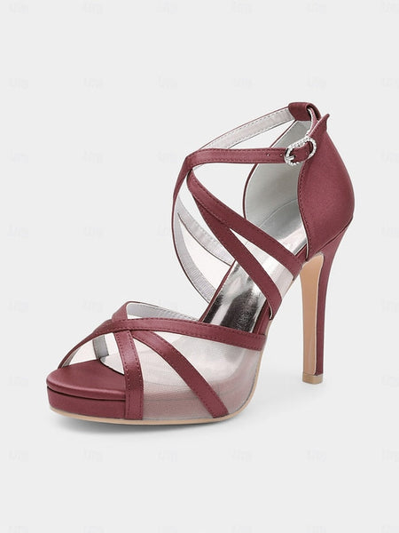 Heel Cross White Sandals - with Satin High Straps Perfect Bridal FashionChic