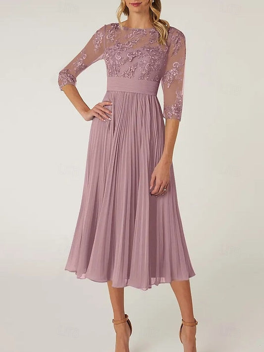 of Elegant the Neck Crew Dress Mother A-Line Bride Wedding Guest FashionChic