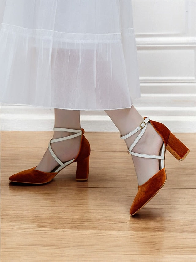Chic - Heels Strap Two-Tone Ankle Suede Women's Elegant FashionChic
