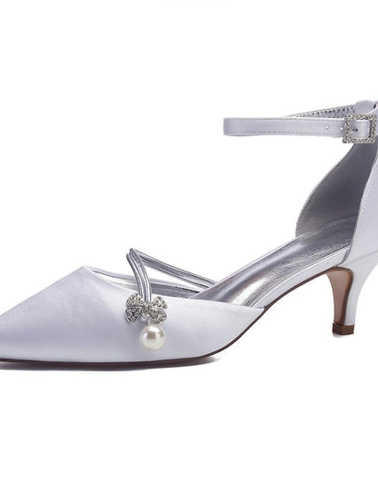 Heels Dark with Kitten and Women's Satin Blue Pearl FashionChic