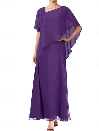 Simple Elegant A-Line Neck Square Dress Mother Bride the of FashionChic