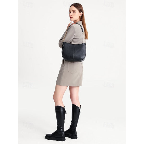 Bag Shoulder Leather Women's Chain Brown Gold Faux with FashionChic