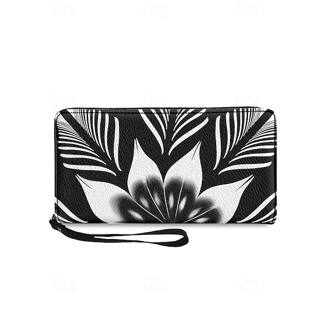 Floral Black Women's Wallet Faux White and Print – FashionChic