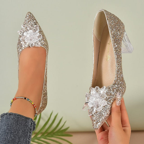 Toe Women Bridesmaid Bride Wedding for Pointed Closed Shoes FashionChic