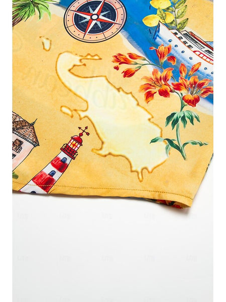 Satin Coastal Map Graphic Print Mini Dress