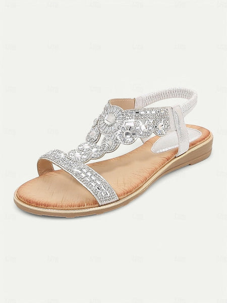 – Sandals Embellished Rhinestone Women's Elegant T-Strap FashionChic