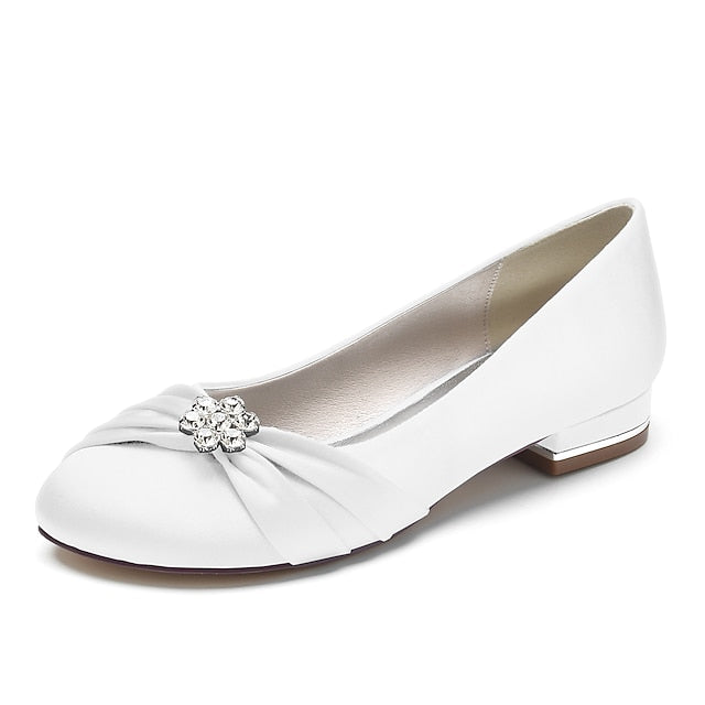 Blue Light Rhinestone Wedding Flats Women's Satin with FashionChic