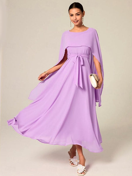 Women's Wedding Guest Cocktail Dress A Line Maxi  Chiffon FashionChic