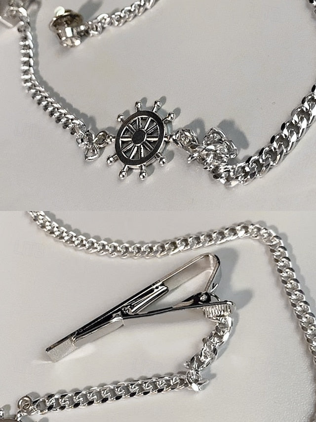 – Ship Silver Nautical with Tie Chain Design Wheel Men's FashionChic