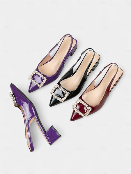 Women's Toe - Patent Purple Slingback Leather Pumps Pointed FashionChic