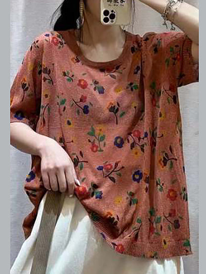 Women Casual Flower Summer Loose Pullover Shirt QW1027 Ada Fashion