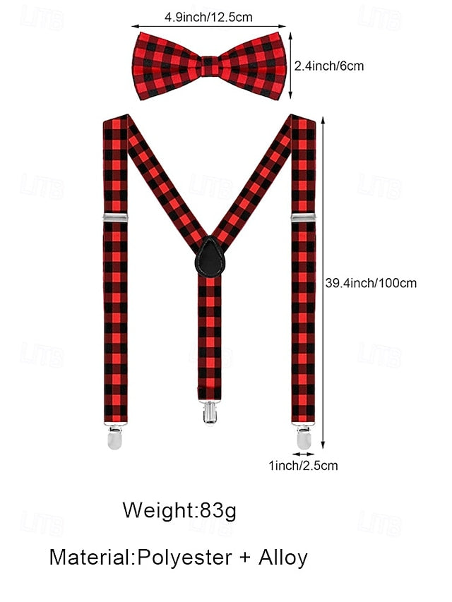 Men's Set Tie Plaid and Adjustable Suspender Bow Christmas FashionChic