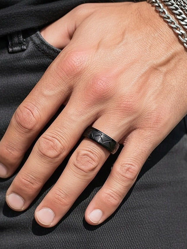 Geometric Rings Steel Men's Pattern Stainless Modern – FashionChic