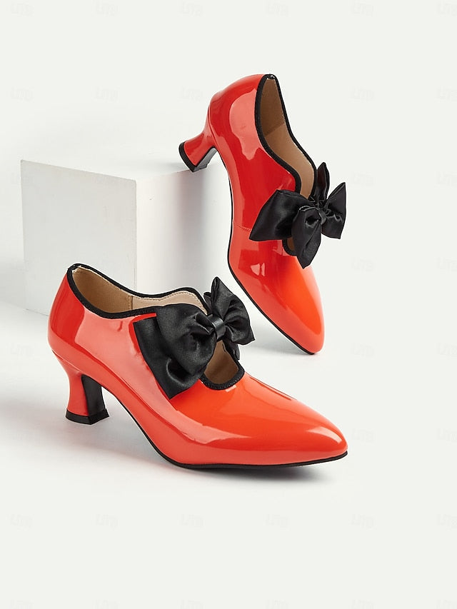 Red Women's Vintage Low Patent Shoes – 1920s Heel Leather FashionChic