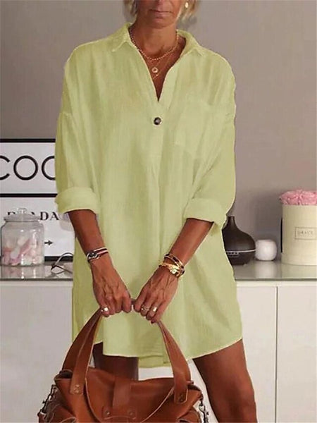 Women's Mini Dress Cotton Blend White Dress Shirt Dress