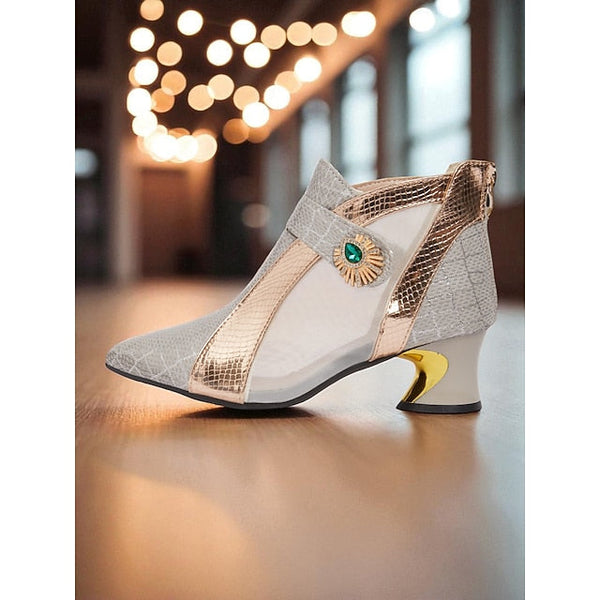 Ankle Women's Silver and Gold with Emerald Mesh Boots FashionChic