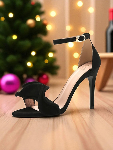 Elegant Women's Strap Velvet Sandals Heel Ankle Red High - FashionChic