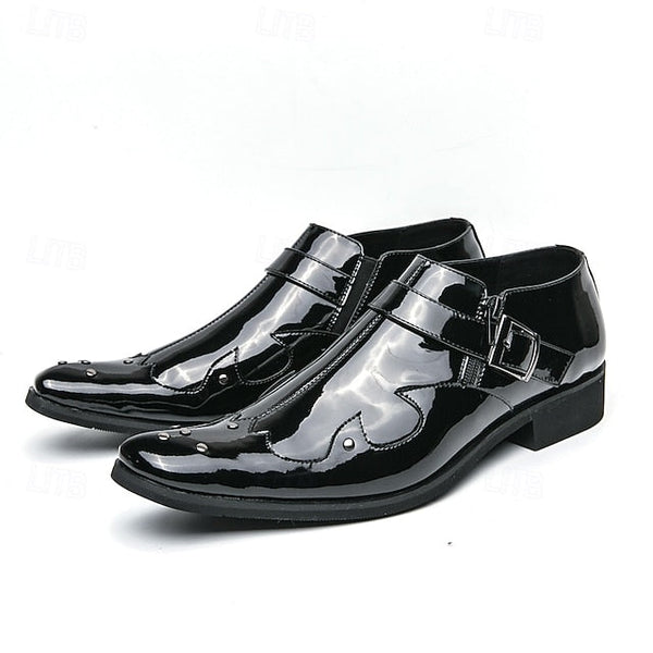 Formal Monk Black – Dress Men's Strap Leather Shoes FashionChic
