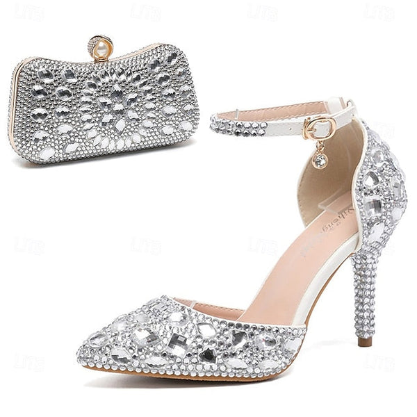Heel Shoes Multicolor Wedding Women's High with Rhinestone FashionChic