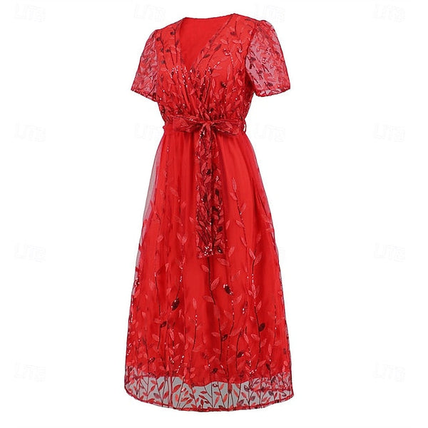 Dress Mother A-Line Bride Sequin Neck V of Elegant the FashionChic