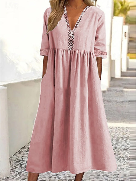 Women's Midi Dress 100% Cotton Cotton Linen Dresses Casual FashionChic