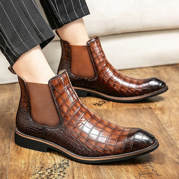 Boots – Chelsea Brown Men's Crocodile Pattern Slip-On FashionChic