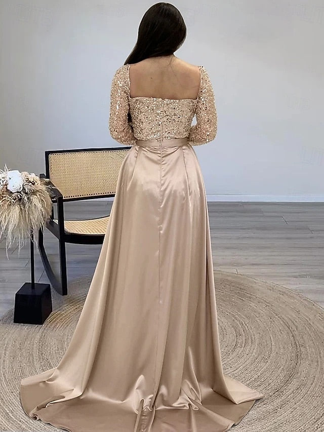 Evening Sequin Wedding A-Line Guest Formal Gown Elegant Dress FashionChic