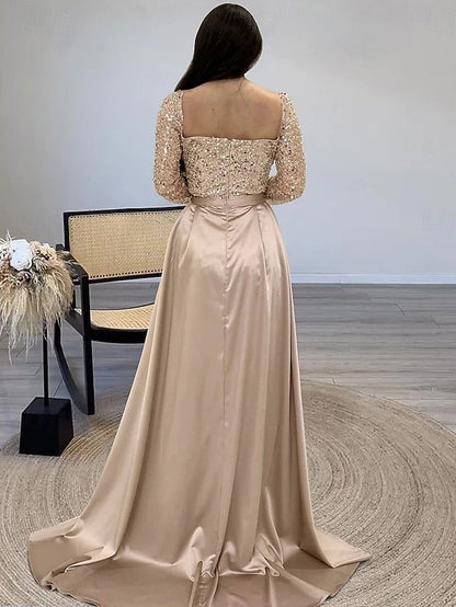 Evening Sequin Wedding A-Line Guest Formal Gown Elegant Dress FashionChic