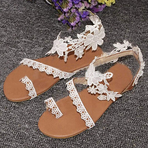Flat with Sandals White Floral Women's Lace Bridal FashionChic