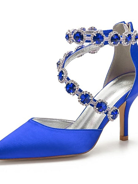 Purple Rhinestone Satin High Women's Shoes Heel with FashionChic