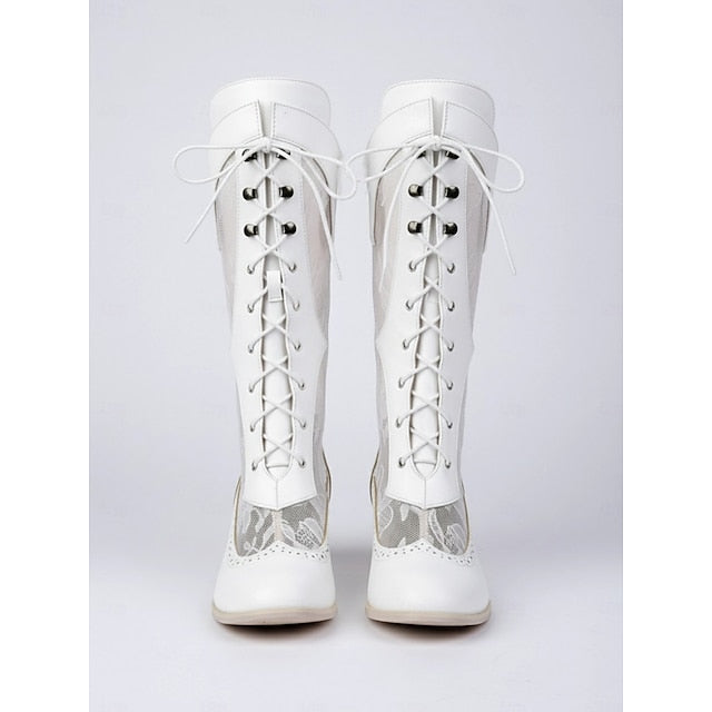 Lace Boots Women's Victorian-Style White Lace-Up with FashionChic