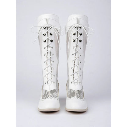 Lace Boots Women's Victorian-Style White Lace-Up with FashionChic