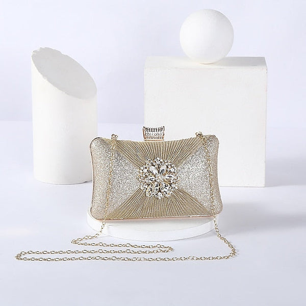 Women's Strap Elegant Gold Bag Chain Clutch with Rhinestone FashionChic