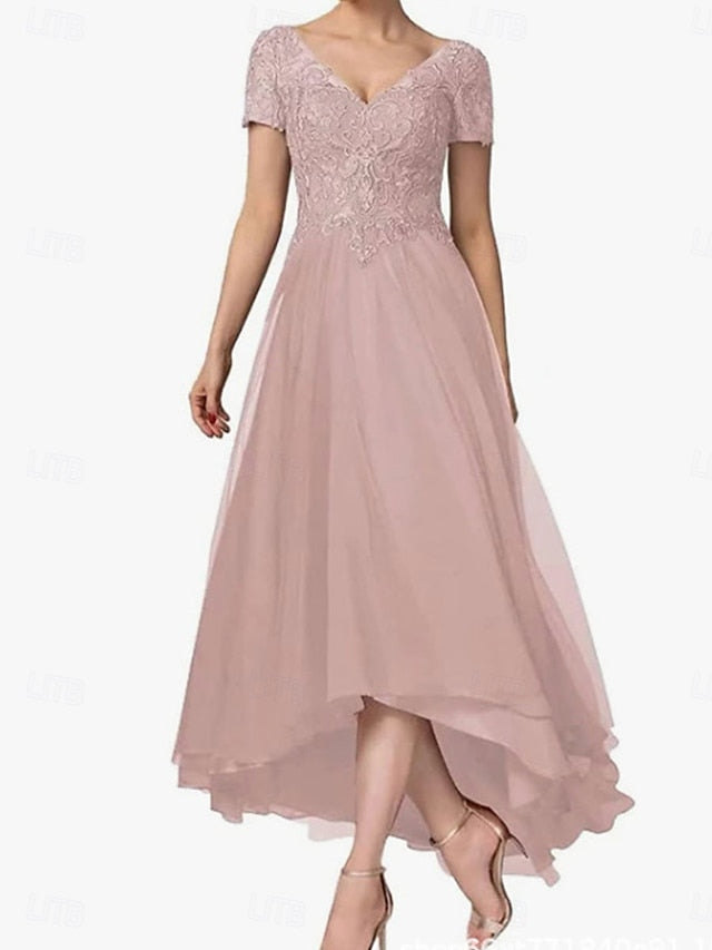 V of the Dress Neck A-Line Asymmetrical Bride Mother Elegant FashionChic