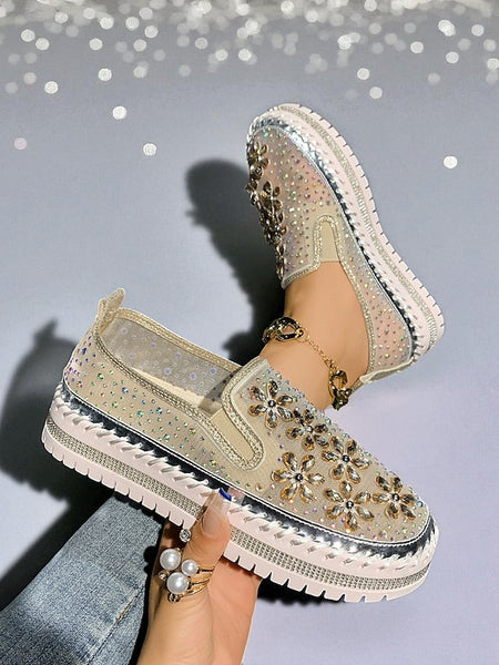 Mesh Rhinestone Embellished Women's Sneakers with Slip-On FashionChic