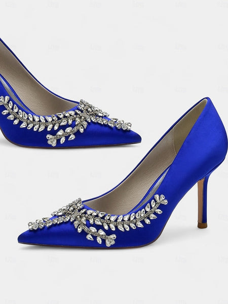 Stiletto Satin Heels – Women's Rhinestone-Embellished FashionChic