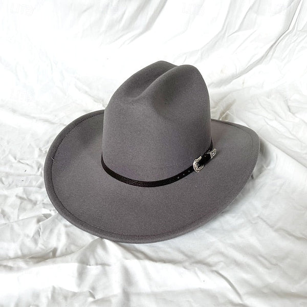 Western Men's Woolen Cowboy Hat Metal Buckle Vintage Knight FashionChic