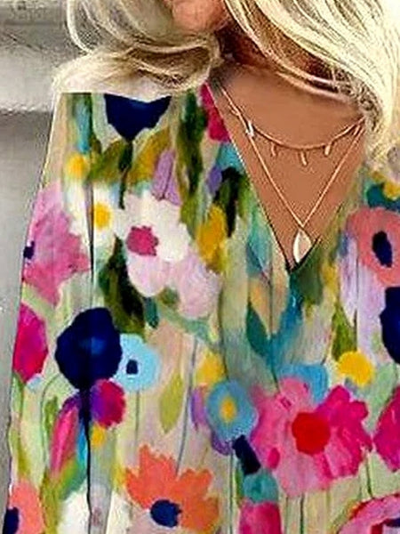 Women's Blouse Button Down Floral Graphic Stylish Beach FashionChic