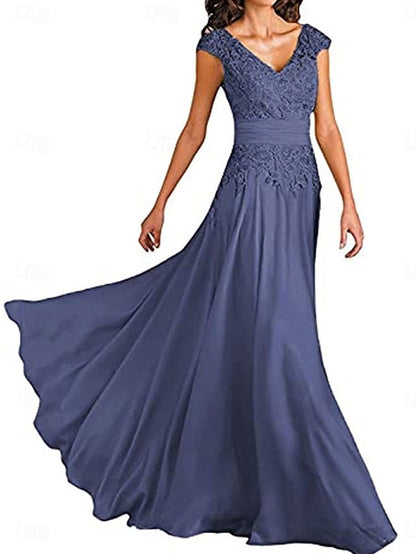 Bride Simple Neck A-Line the Elegant Floor Mother Dress of V FashionChic